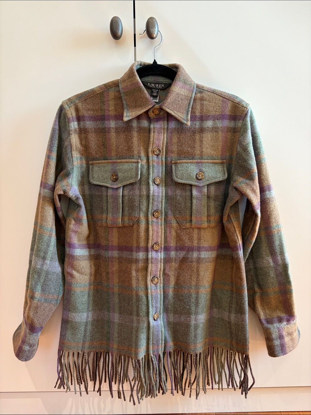 Lauren Ralph Lauren Wool Fringe Button Up